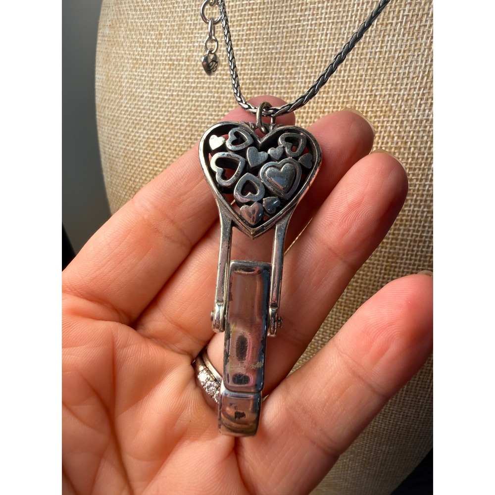 Brighton Silver Tone Heart Badge Clip Necklace Wheat Chain Flawed See Photos - Picture 6 of 16